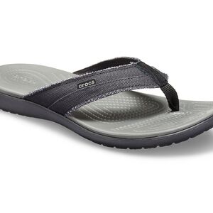Crocs Gray and Black Flip Flops, Size 9